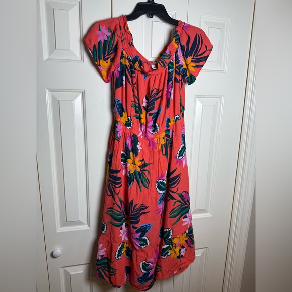 Old Navy Floral Off-Shoulder Midi Dress - Orange, Pink, Yellow - Picture 3 of 8